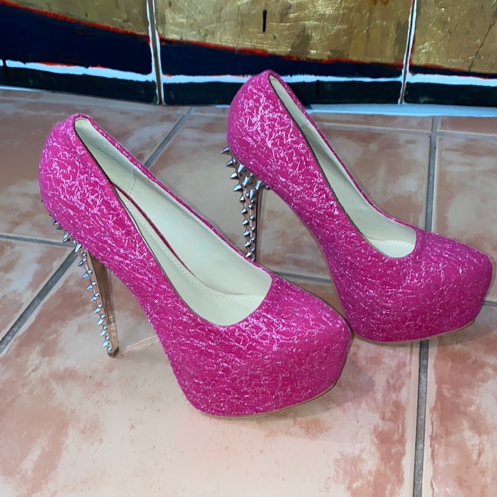 SKO By A&B Pink and silver spiked platform heels